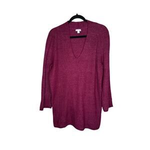 Pure Jill J Jill Sweater Women M Burgundy Heather Knit V-Neck Side Slits Slouchy